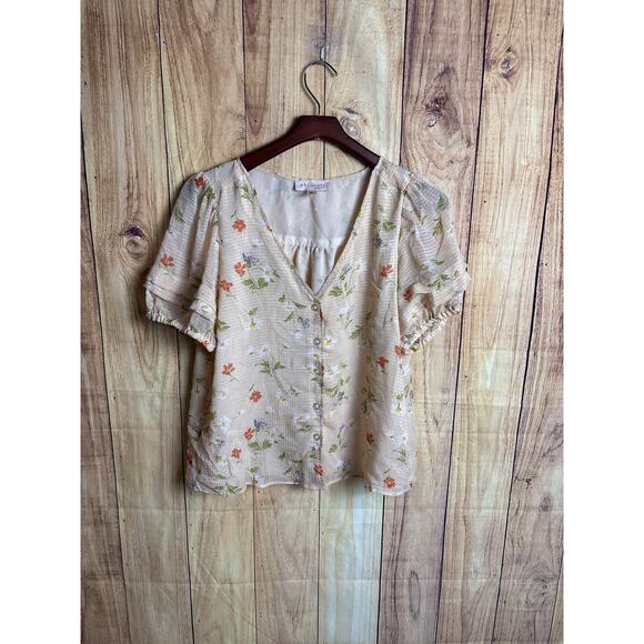 Philosophy Republic Clothing Flowy Floral Blouse Peach Women's Size L - Picture 1 of 9